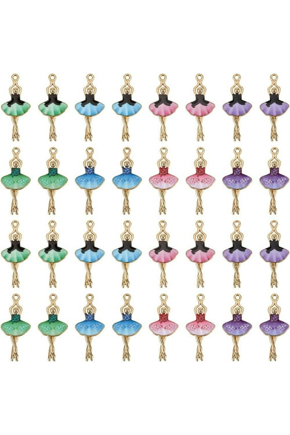 1 Box 32Pcs 8 Styles Ballerina Charms Ballet Charm Bulk Alloy Enamel Elegance Dress Dancer Charm