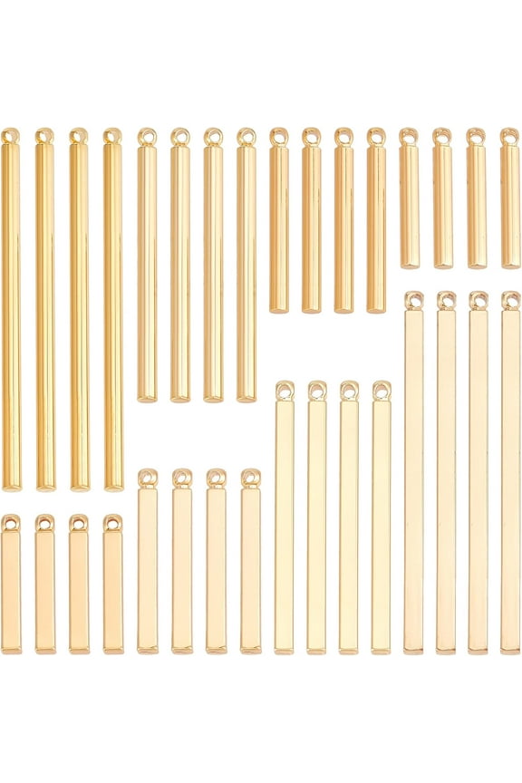 1 Box 32Pcs 8 Styles Bar Charms Real 18K Gold Plated Brass Vertical Bar Pendant Stamping Blank Metal Charms for DIY handcrafting