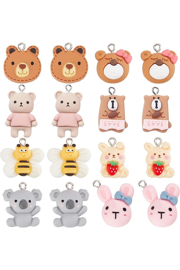 1 Box 32Pcs 8 Styles Resin Animal Charms Bear Cabochons Rabbit Koala Bee Pendants Charm Bulk for Jewelry Making Charms Necklaces Earrings Keychain Finding DIY Craft Supplies Women colorful