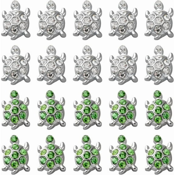 1 Box 32Pcs Alloy Rhinestone Slide Charms Bulk Turtle Bead Charm Metal Silver Green Seaturtle Ocean Summer Beach Animal Spacer Beads