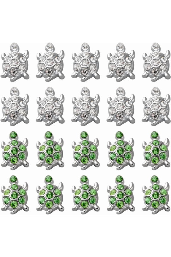 1 Box 32Pcs Alloy Rhinestone Slide Charms Bulk Turtle Bead Charm Metal Silver Green Seaturtle Ocean Summer Beach Animal Spacer Beads