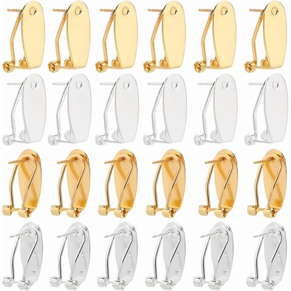 1 Box 32Pcs Clip Earring Posts French Clip Earring Backs Small Gold Fingernail Brass Blank Tray Silver Hoop Base Studs Earring Converter Findings for Jewelry Making Earring Supplies DIY Craft