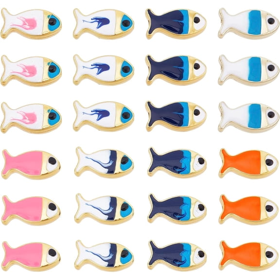 1 Box 32Pcs Fish Beads Enamel Fishes Bead Double Sided Summer Beaded Sea Blue Ocean Animal Beads Loose Spacer Bead for Jewelry Making Beading Supplies Necklace Bracelets DIY Craft Adult Mixed Color