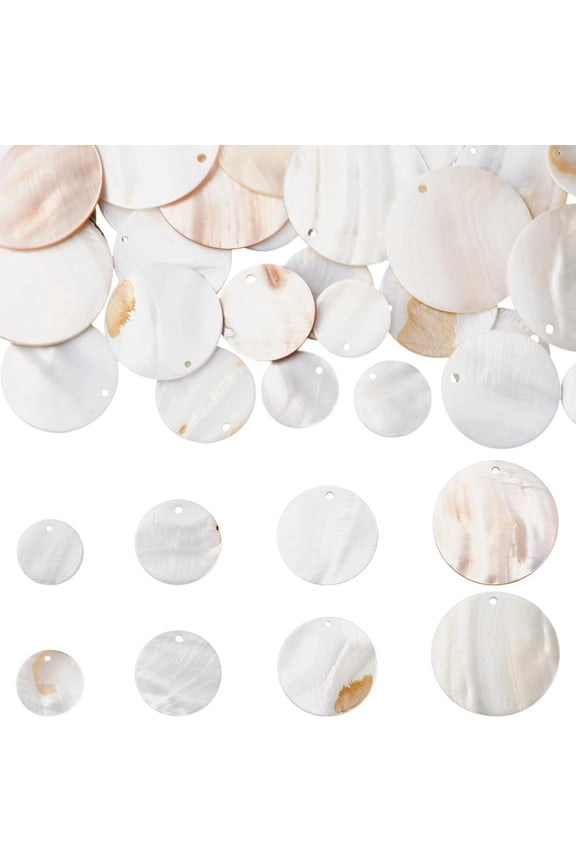 1 Box 32Pcs Flat Shell Charms Coin Shells Charm 20/25/30/38Mm Ocean Summer Hawaii Flat Round Seashell Beads Seashells Pendants