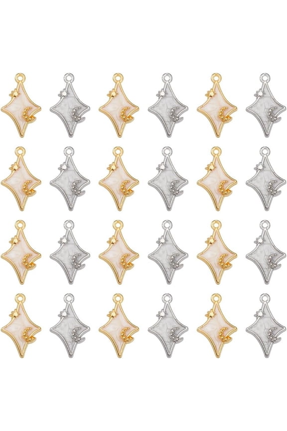 1 Box 32Pcs Gold Moon and Star Charms Celestial Charms Bulk Silver Enamel Metal Small Stars Charm DIY for DIY handcrafting