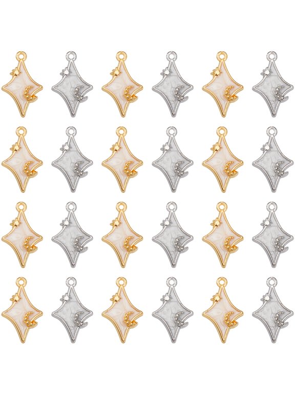 1 Box 32Pcs Gold Moon and Star Charms Celestial Charms Bulk Silver Enamel Metal Small Stars Charm DIY for Jewelry Making Charms Supplies
