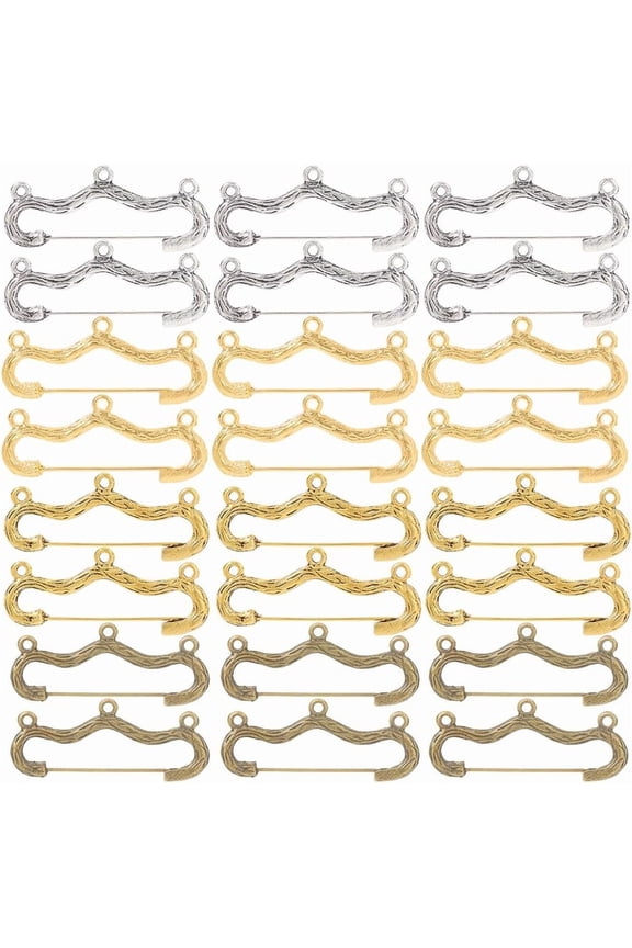 1 Box 32Pcs Heavy Duty Safety Pins Kilt Pins with 3 Loops Tibetan Style Alloy Brooches Antique Silver Bronze Vintage Brooch Findings
