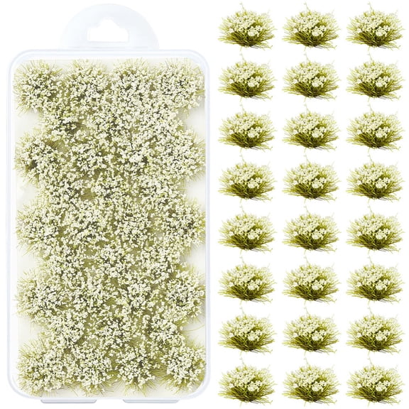 1 Box 32Pcs Model Train Grass Tufts Model Railroad Static Grass White Nylon Miniature Artificial Small Shrub Scenery Accessories for DIY Train