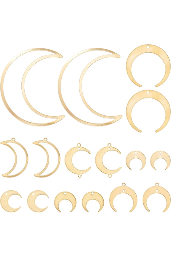 1 Box 32Pcs Moon Charms Crescent Charms Brass Moon Planet Charm Double Sided Golden Resin Charm Frame Open Bezels Moon Linking Charms