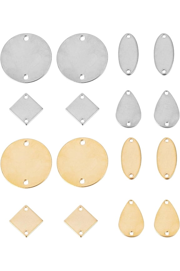 1 Box 32Pcs Stainless Steel Connector Charms Stamping Blanks Flat Round Coin Oval Charm Square Links Connectors Teardrop Metal Linking Charms for Jewelry Making Charm DIY Earrings Craft diy