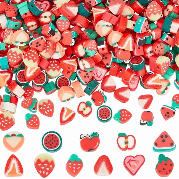 1 Box 330Pcs 11 Styles Strawberry Clay Beads Fruit Slice Beads Mixed Fruits Summer Red Watermelon Apples Heart Cherry Peach Spacer Charm for Jewelry Making DIY Bracelets Necklace Accessories