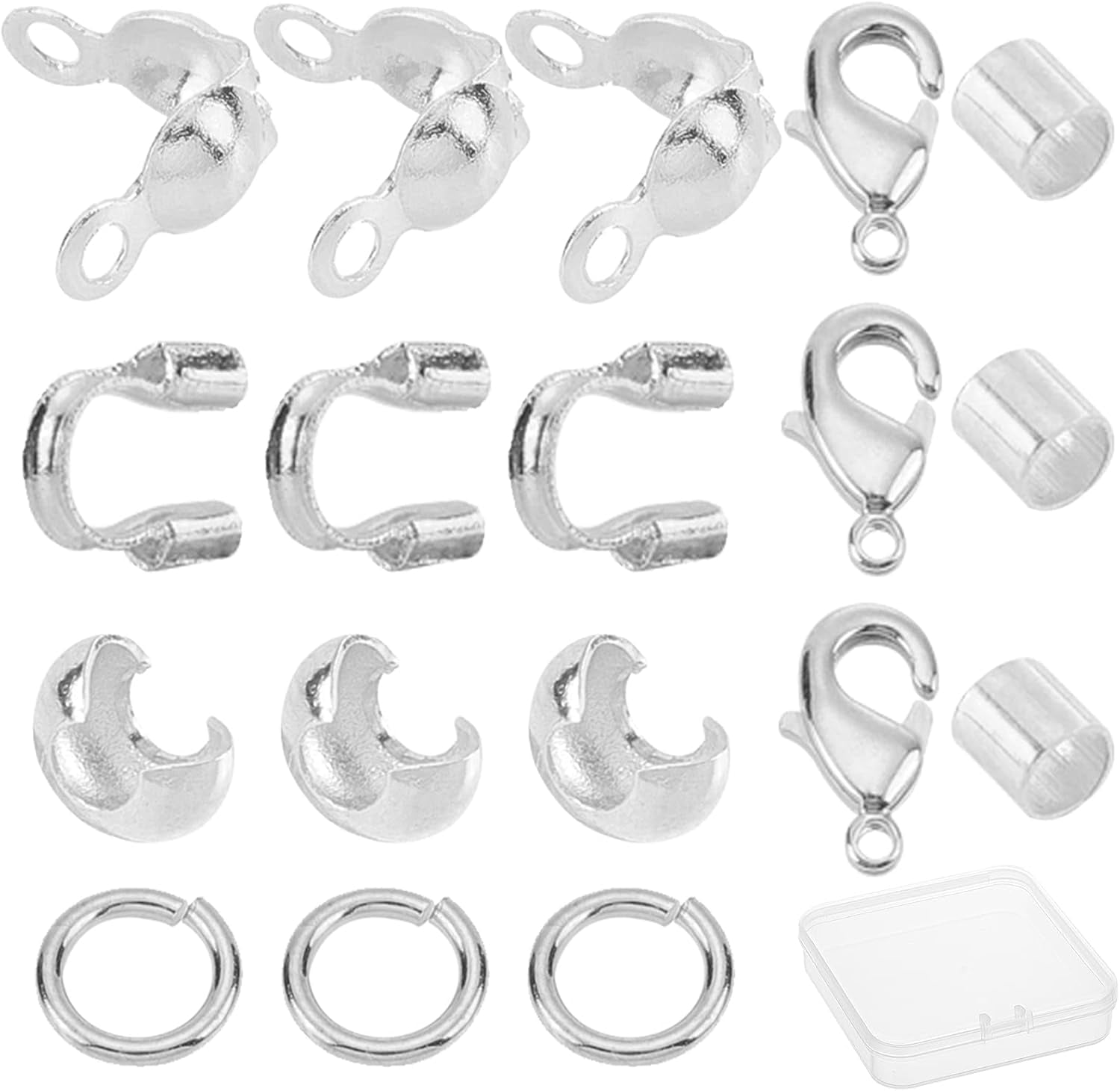 1 Box 340pcs Jewelry Findings Kit Bead Tips & Crimp Beads End Tips