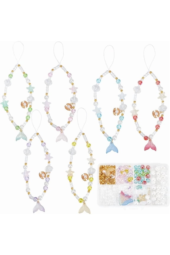 1 Box 348Pcs DIY 6 Sets Phone Charm Kit Starfish Beads Shell Starfish Charms Summer Hawaii Sea Ocean Phone Strap Charms for Keychains Moblie Phones Case Bag Camera Decor diy