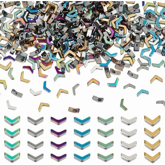 1 Box 350Pcs 7 Colors V Shaped Beads Hematite Bead Bulk Colorful Natural Stone Electroplate Gemstone Arrow Arrowhead Loose Spacer Beads for Jewelry Making Bracelets Necklaces DIY Crafts