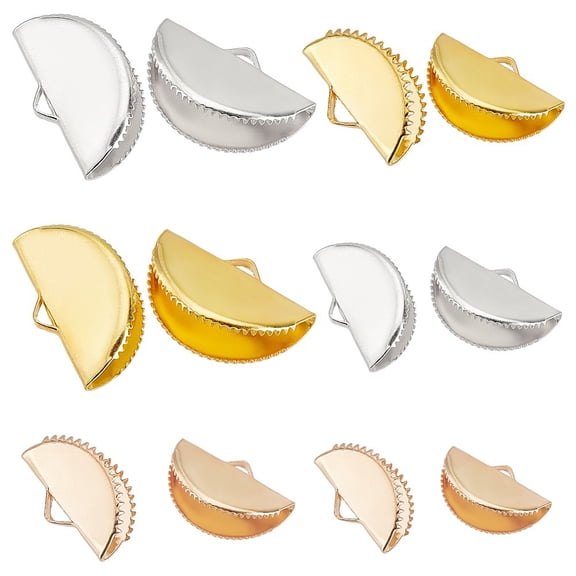 1 Box 350Pcs Ribbon Crimp Clamp Ends Iron Folding Crimps End Half Round Silver Gold Cord End Bookmark Pinch Crimp Ends for Jewelry Making DIY Choker