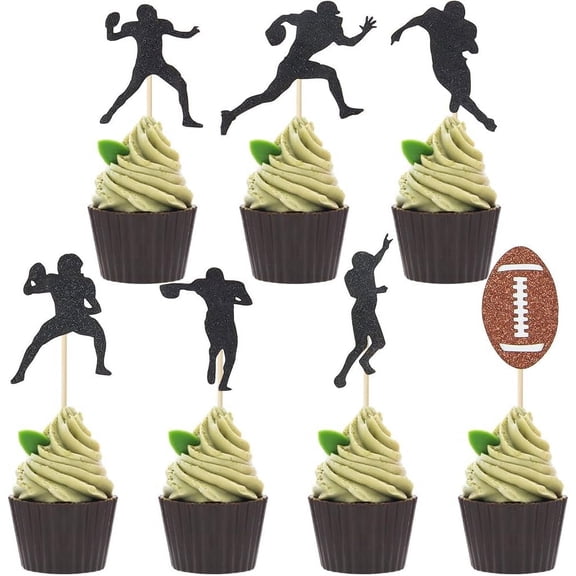 1 Box 35Pcs Football Cupcake Topper Sports Themed Cake Decorations American Rugby Ball Player Mini Cupcakes Inserted Cards Cakes Toppers for Birthday Party Favors Game Day Party Supplies