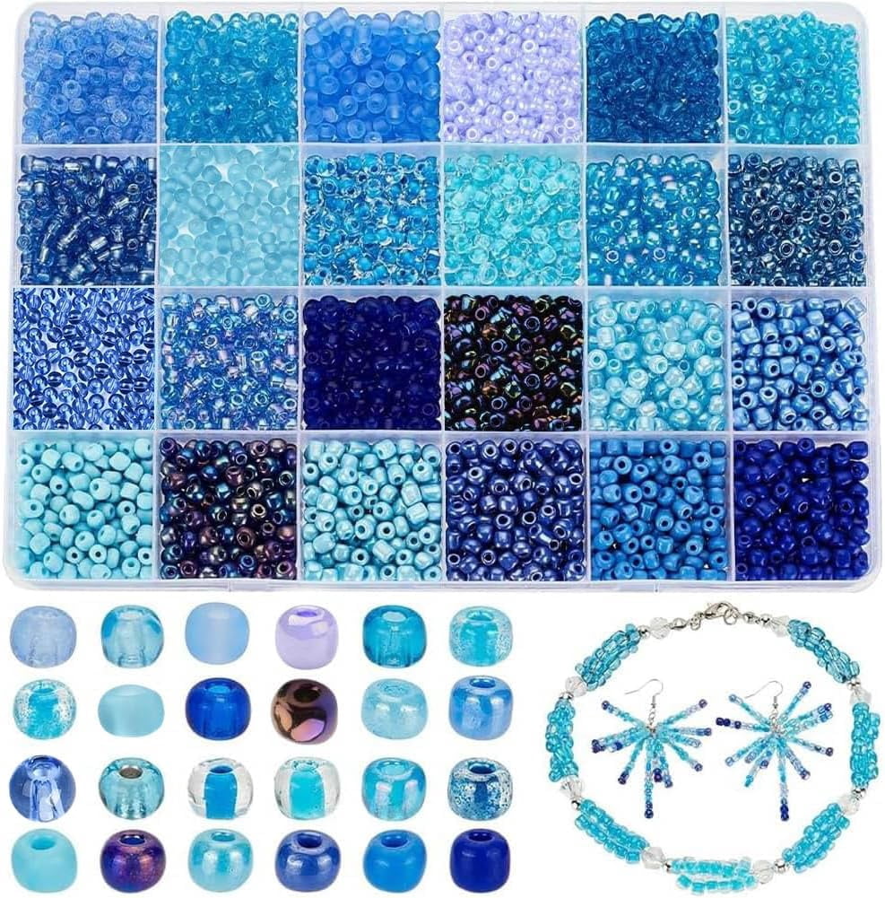 1 Box 3600pcs 4mm Blue Glass Seed Beads 24 Colors 6/0 Round Glass Beads Mini Spacer Beads Waist Beads Craft Beads for Bracelet Necklace Earring Jewelry Making Summer Seaside Christmas Decor