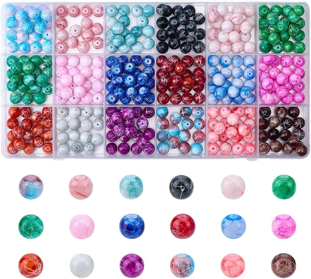 Amazon 8mm Seed Beads Box 360Pcs 18 Styles 8mm Glass Beads Marble