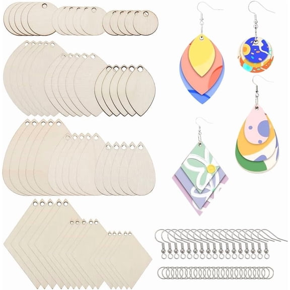 1 Box 360Pcs 4 Shapes Unfinished Wooden Earrings Blank Wood Earrings Kit with Earwire Hooks and Jump Rings Accessories for Jewelry Making Supplies Pendants Painting Engraving Crafts for diy making