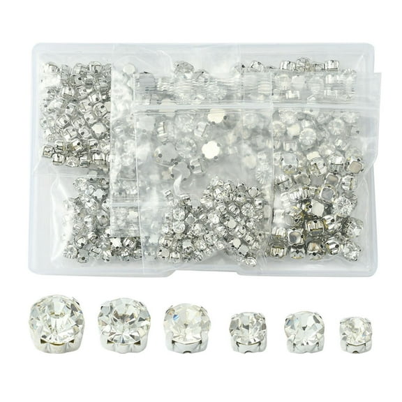 1 Box 360Pcs 6 Style Sew on Rhinestone Montee Beads with Brass Prong Settings Garments Accessories Flat Round Platinum 4.3~8x4~6mm