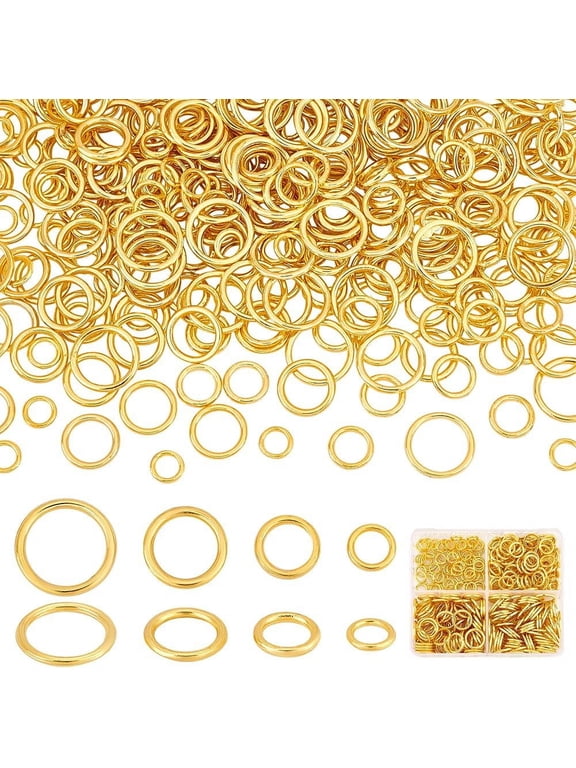 1 Box 360pcs 4 Sizes Closed Jumps Rings 6/8/10/12mm Brass Soldered Jump Rings 16~18 Gauge Golden Round Rings Chainmail Rings Jewelry Connector for DIY Earrings Bracelets Necklaces Keychain