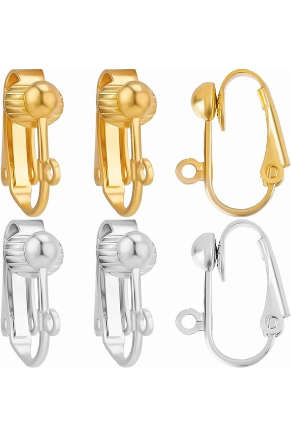 1 Box 36Pcs 18K Gold Plated 925 Sterling Silver Clip Earring Connectors Interchangeable None Pierced Clip On Earring Findings Components with Open Loop for Jewelry Making DIY Crafts