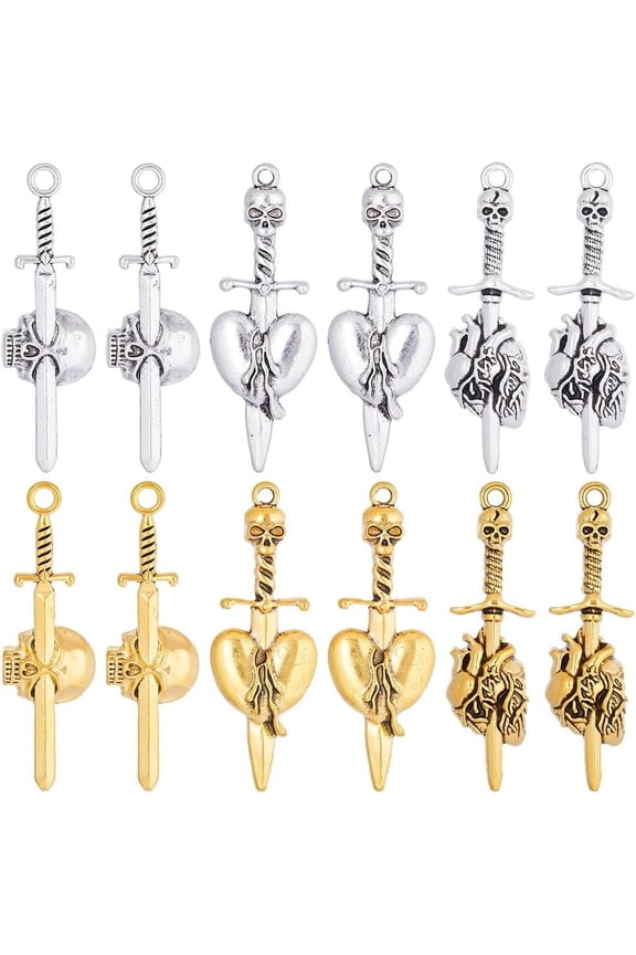 1 Box 36Pcs 6 Style Charms Bulk Gothic Charm Tibetan Style Charms Head Small Anatomacil Charm
