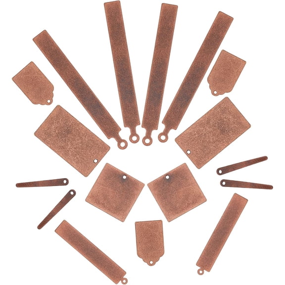 1 Box 36Pcs 6 Styles Blank Stamping Charms Metal Tags Rectangle Square Bar Brass Engraving Blanks Pendants for Jewelry Metal Stamping Tags Red CopperRed Copper