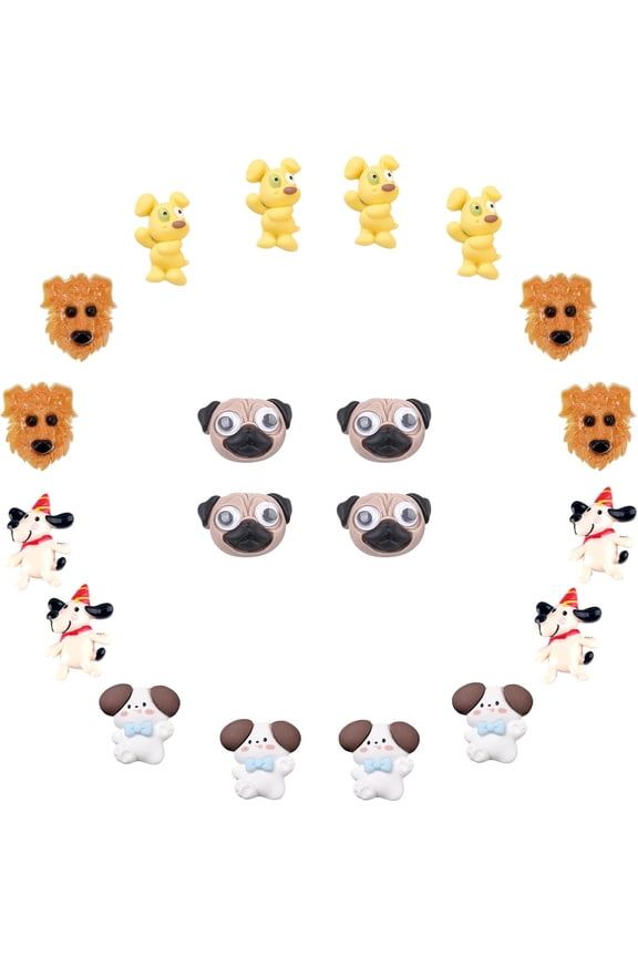 1 Box 36Pcs 6 Styles Dog Cabochon Animal Resin Cabochons Flatback 3D Puppy Head Dogs Charms Colorful Mini Flat Backs for DIY Scrapbooking Jewelry Making Supplies Hair Clips Stud Earrings Mixed Color
