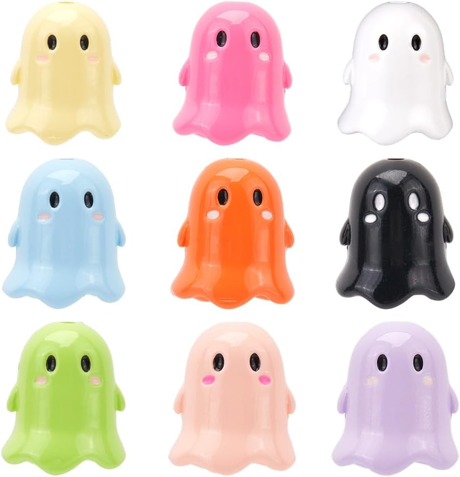 1 Box 36Pcs 9 Colors Ghost Beads Jewelry Halloween Beads Acrylic Opaque