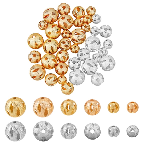 1 Box 36Pcs 9 Style Rack Plating Brass Beads Long-Lasting Plated Hollow Round Mixed Color 6~10mm 4pcs/style DIY