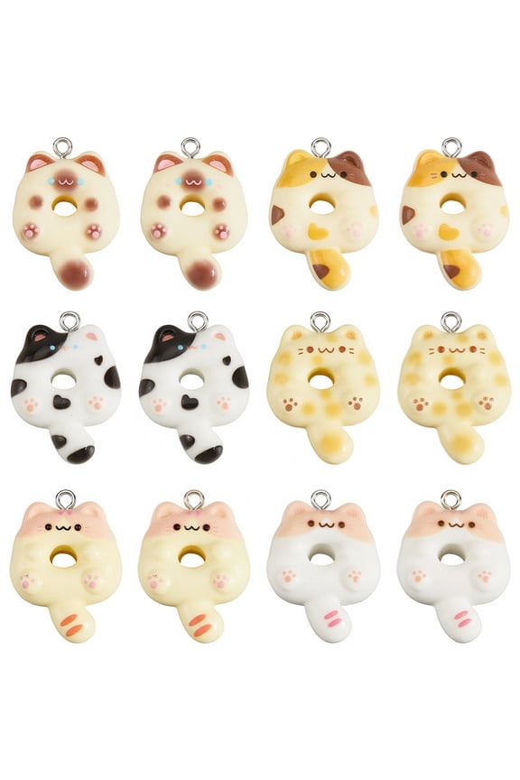 1 Box 36Pcs Cat Resin Charms Cartoon Animal Charms Bulk Cute Pet Shape Kitten Cats Donut Pendants