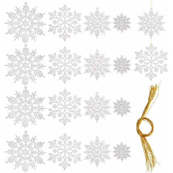 1 Box 36Pcs Christmas Snow Flakes Decorating Hanging Plastic Snowflakes White Snowflake Xmas Glitter Snow Flakes Party Decorations Ornaments for Winter Wonderland Holiday Parties Home Decor DIY
