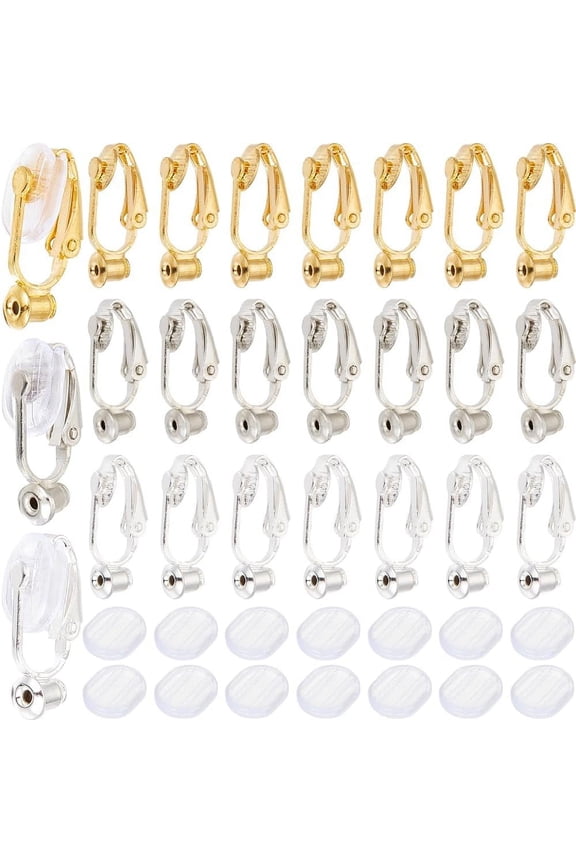 1 Box 36Pcs Clip-on Earring Converter Silver Clip Earrings Backs Brass Rose Gold Non Pierced Clip on Earring Component with Pads Earring Clips