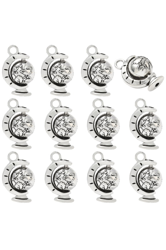 1 Box 36Pcs Globe Charm Mini Earth Charms Bulk 3D Planet Planetary Universe Space Tellurion Shaped Pendants for Jewelry Making Earrings DIY Crafts