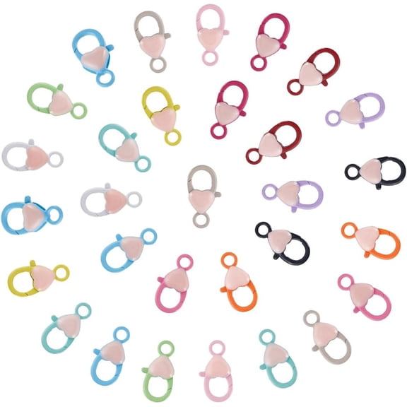 1 Box 36Pcs Heart Lobster Clasp Colorful Claw Clasps Bulk Metal Alloy Hearts Fastener Hooks End Curved Swivel Lanyard Snaps Clasp for Jewelry Making Bracelet Necklace DIY Crafts Supplies colorful