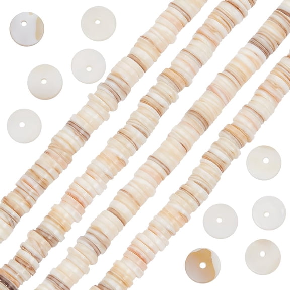 1 Box 380Pcs Natural Freshwater Pearl Beads 8mm Flat Round Disc Heishi Loose Round Yellow Puka Shell Beads for Jewellery Making Bracelets Necklaces Crafts