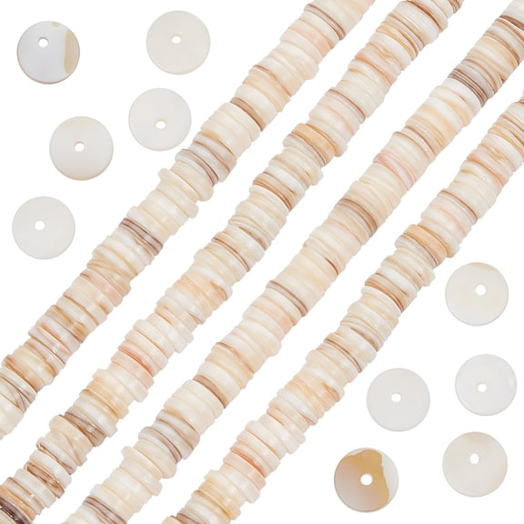 1 Box 380Pcs Natural Freshwater Pearl Beads 8mm Flat Round Disc Heishi Loose Round Yellow Puka Shell Beads for Jewellery Making