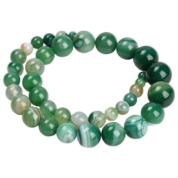 1 Box 39PCS Natural Green Banded Agate Beads Strand with Hole Round Assorted Grade A Graduated Dyed Peru Gemstone Loose Spacer Bead