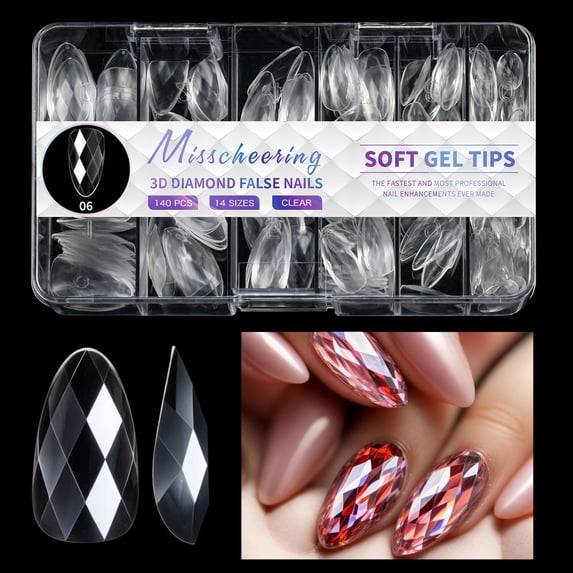 1 Box 3D False Nails Soft Gels Nails Tips Almond Artificial Nails Full Cover on Nails