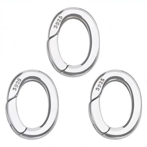 1 Box 3Pcs 15mm Spring O Ring Clip 925 Sterling Silver Spring Oval Rings Bulk Metal Carabiner Clip Clasps Purse Trigger Snap Hooks Gate Rings