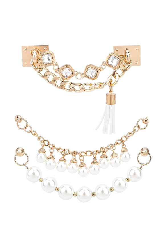 1 Box 3Pcs 3 Styles Alloy Chain for DIY Keychains with ABS Beads Links Phone Case Decoration Jewelry Accessories with Rhinestone and PU Leather Tassels Light Gold 1pc/style