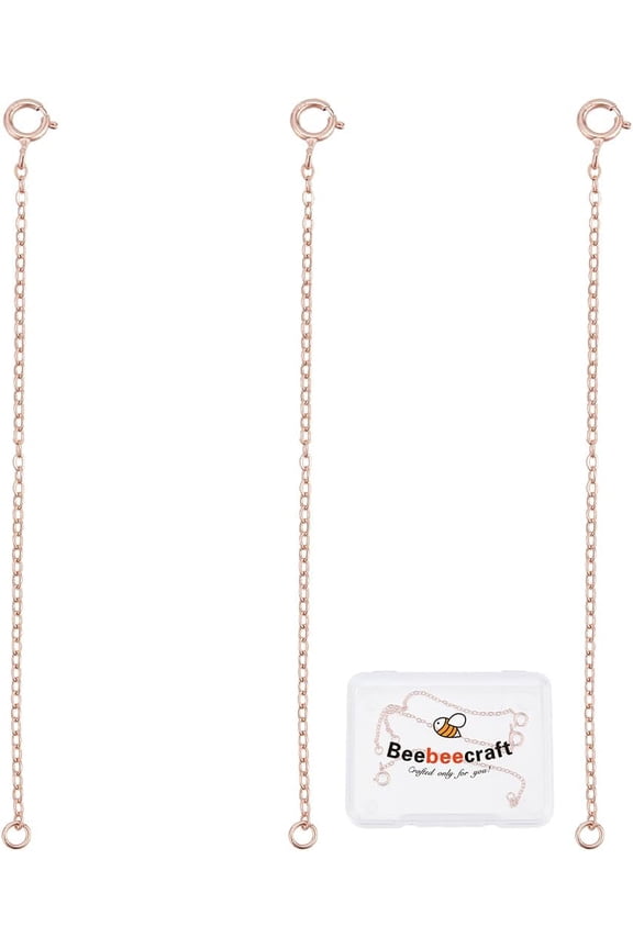 1 Box 3Pcs Chain Extender 925 Sterling Silver Cable Chain Extender with Spring Ring Clasps for Jewelry Making Necklace Bracelet DIY (Rose Gold/3.19 inch) Rose Gold