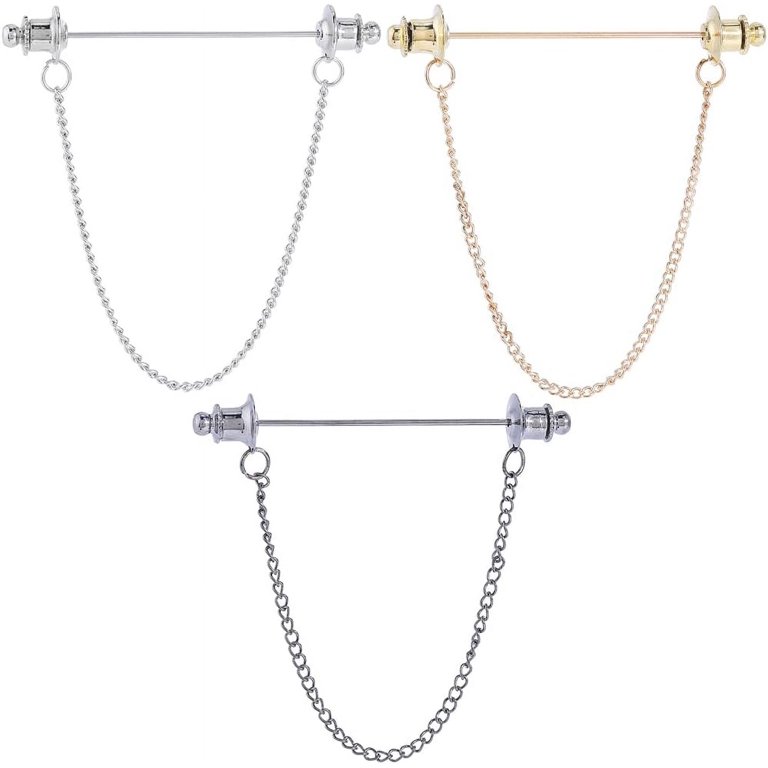 Box 3Pcs Men's and Women's Shirt Chain Collar Pins Gold Silver