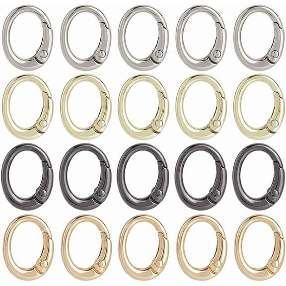 1 Box 4 Colors 32Pcs Oval Spring Clips Round Carabiner Clip Silver Gold Black Metal Snap Trigger Clasp Buckle Hooks Links for Jewelry Making Crafts Handbag Purse Supplies Accessories Women