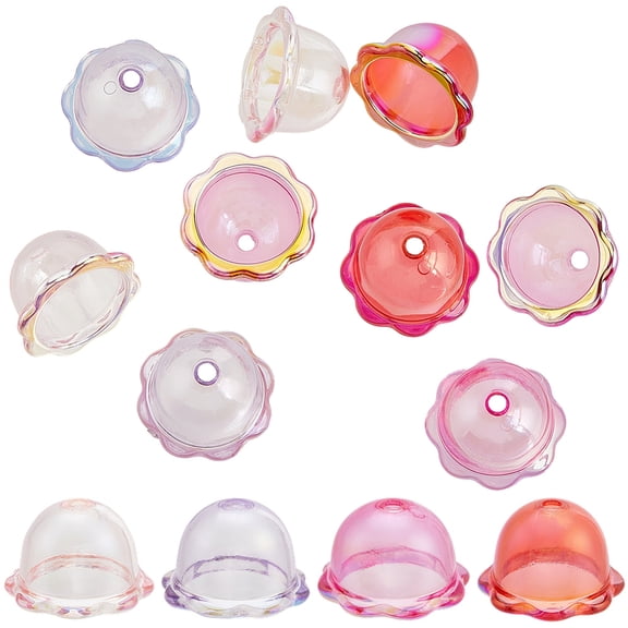 1 Box 4 Colors 60PCS Lily Bell Tulip Flower Acrylic Beads Caps Iridescent Flowers Pink Purple Red Floral Plastic Spacer Charms Bead