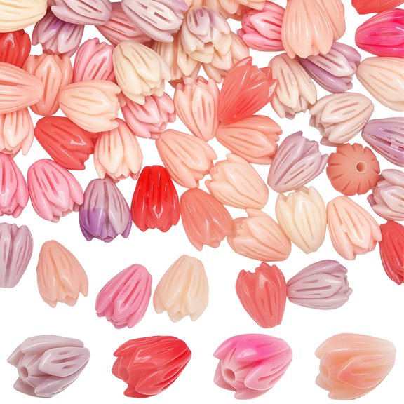 1 Box 4 Colors 80Pcs Acrylic Flower Beads Artificial Flower Beads Bulk Loose Plastic Jasmine Coral Colorful Floral Spacer