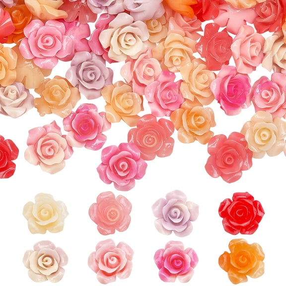 1 Box 4 Colors 80Pcs Acrylic Rose Beads Rose Shaped Beads Bulk Loose 12MM Plastic Romantic Spring Floral Spacer for Jewelry Making Findings DIY Crafts Earrings Bracelet Valentine Day Beginner DIY