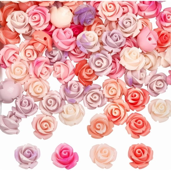 1 Box 4 Colors 80Pcs Rose Flower Beads 10MM Acrylic Rose Beads Bulk Plastic Colorful Floral Spring Romantic Spacer for Jewelry Making Findings DIY Crafts Necklace Bracelet Wedding Decorations for DIY