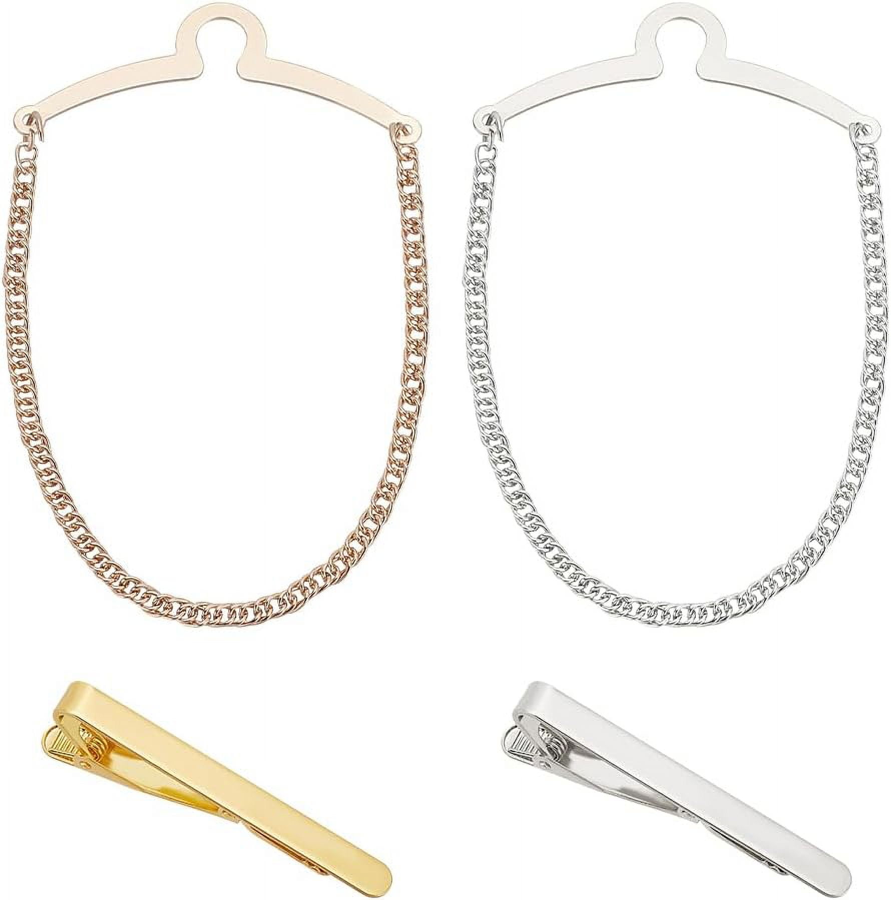 1 Box 4 Pack Men for Tie Chain Classic Platinum & Golden Tie Clips